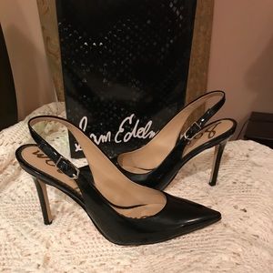 Sam Edelman. Black Patent Slingback Pump